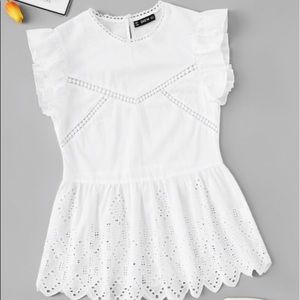 NWT!! Eyelet Embroidery Trim Blouse